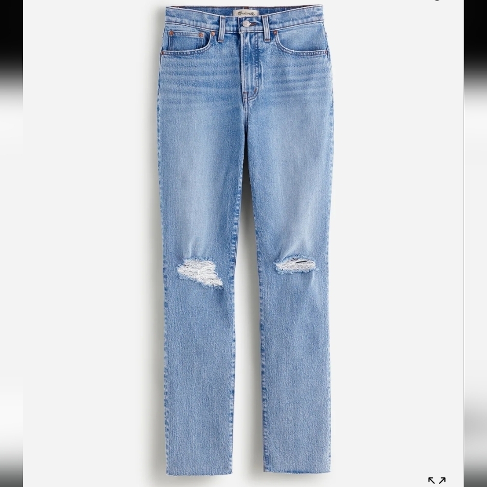 Madewell women's medium blue high rise the perfect vintage distressed jeans - Picture 3 of 11